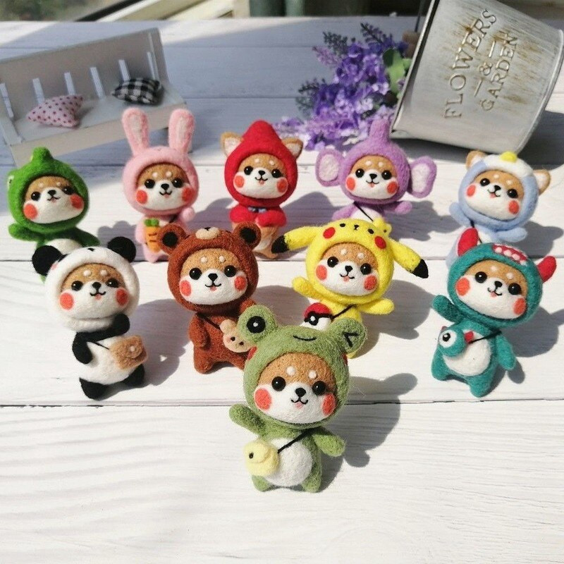 Shiba Inu Husky μαλλί τσόχα Ζώο Dog Feltting Dog Χειροποίητο DIY Poke Fun Ζευγάρι Υλικό Πακέτο Κιτ τσόχα Κρεμαστό κούκλα Δώρο