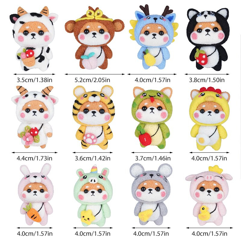 Fenrry Fashion Lovely Wool Felting Υλικά από ύφασμα Handcraft Needle Felting Kit Doll Twelve Zodiac for Needle Material Bag Pack