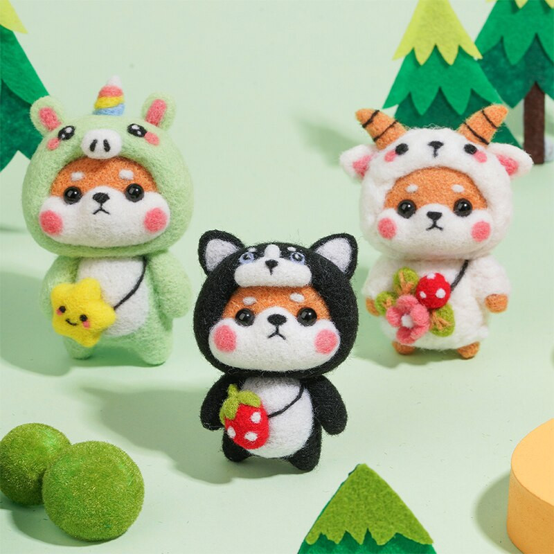 Fenrry Fashion Lovely Wool Felting Υλικά από ύφασμα Handcraft Needle Felting Kit Doll Twelve Zodiac for Needle Material Bag Pack