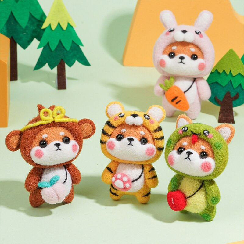 Fenrry Fashion Lovely Wool Felting Υλικά από ύφασμα Handcraft Needle Felting Kit Doll Twelve Zodiac for Needle Material Bag Pack