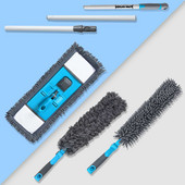 Mop de podea 3 în 1 + praf din microfibră Perie de curățare extensibilă lungă Captator telescopic Eliminarea golurilor de acarieni Instrumente de curățare pentru uz casnic