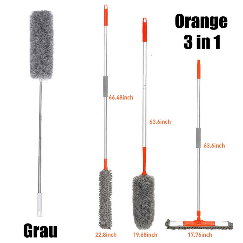 Mop de podea 3 în 1 + praf din microfibră Perie de curățare extensibilă lungă Captator telescopic Eliminarea golurilor de acarieni Instrumente de curățare pentru uz casnic