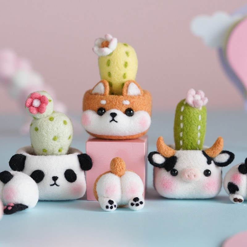 LMDZ 1Pcs Μη τελειωμένο Κιτ τσόχας από μαλλί φυτού-ζωικού Πακέτο υλικού από τσόχα από μαλλί σε γλάστρα για χειροποίητο DIY Craft Lover