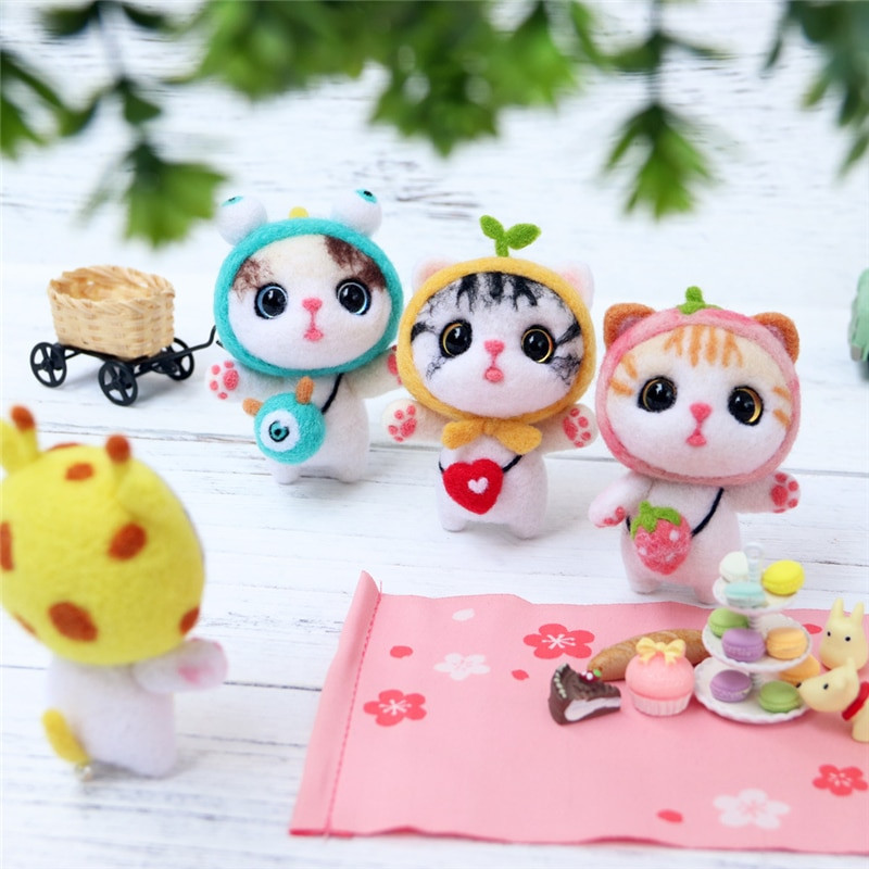 Nonvor Non-Finished DIY Cute Doll Pets Προσαρμοσμένο μάλλινο πατάκι υφασμάτινο προμήθειες Πακέτο βελόνας Σετ ζωικό χειροποίητο κοστούμι εκκίνησης