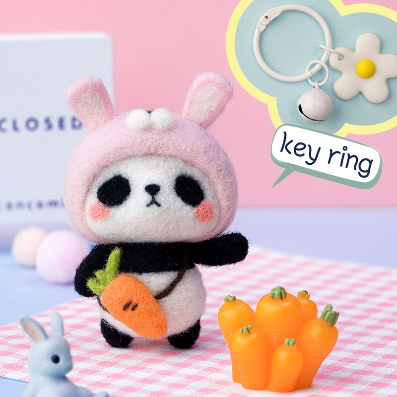 RORGETO Vlnené plstenie látky Materiály Krásna panda DIY Ručne vyrobená sada plstených ihiel Bábika pre ihly Materiál Príslušenstvo Taška