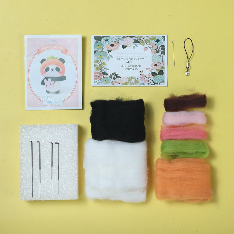 RORGETO Vlnené plstenie látky Materiály Krásna panda DIY Ručne vyrobená sada plstených ihiel Bábika pre ihly Materiál Príslušenstvo Taška