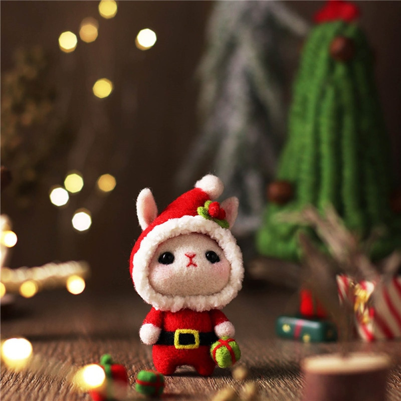 1 set Kit de pâslă nefinisat Păpușă de iepure din pâslă de lână Artizanat Seturi de bricolaj înțepat Artizanat cu ace Material de pâslă Pachet Cadou de Crăciun