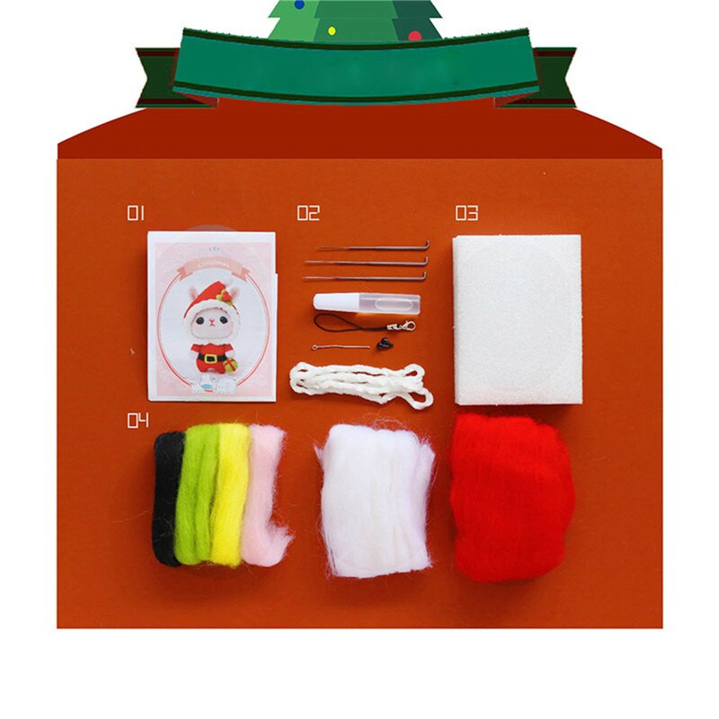 1 set Kit de pâslă nefinisat Păpușă de iepure din pâslă de lână Artizanat Seturi de bricolaj înțepat Artizanat cu ace Material de pâslă Pachet Cadou de Crăciun