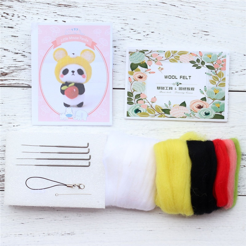 Μάλλινη βελόνα από τσόχα με σακί DIY Ζώο Panda κουνέλι Πακέτο μαλλί τσόχα μη τελειωμένο χειροποίητο δώρο Διακόσμηση μπρελόκ για κούκλα