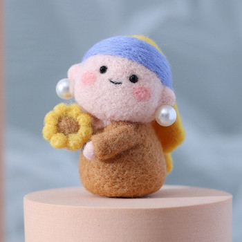 Κορίτσι με μαργαριταρένια σκουλαρίκια Felt DIY Craft Κρεμαστό μπρελόκ Boyfriend Gift Felt Wool Handmade Doll Decor Κοσμήματα Υλικό Πακέτο