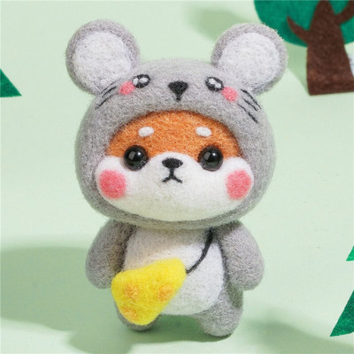 Δώδεκα Zodiac μαλλί τσόχα Υλικό Χειροποίητο παιχνίδι κούκλα Πακέτο τσόχα βελονιών Shiba Inu Animal Ημιτελή κιτ με τσόχα