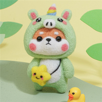 Δώδεκα Zodiac μαλλί τσόχα Υλικό Χειροποίητο παιχνίδι κούκλα Πακέτο τσόχα βελονιών Shiba Inu Animal Ημιτελή κιτ με τσόχα