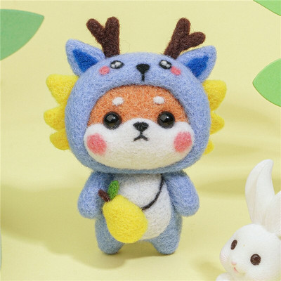 Δώδεκα Zodiac μαλλί τσόχα Υλικό Χειροποίητο παιχνίδι κούκλα Πακέτο τσόχα βελονιών Shiba Inu Animal Ημιτελή κιτ με τσόχα