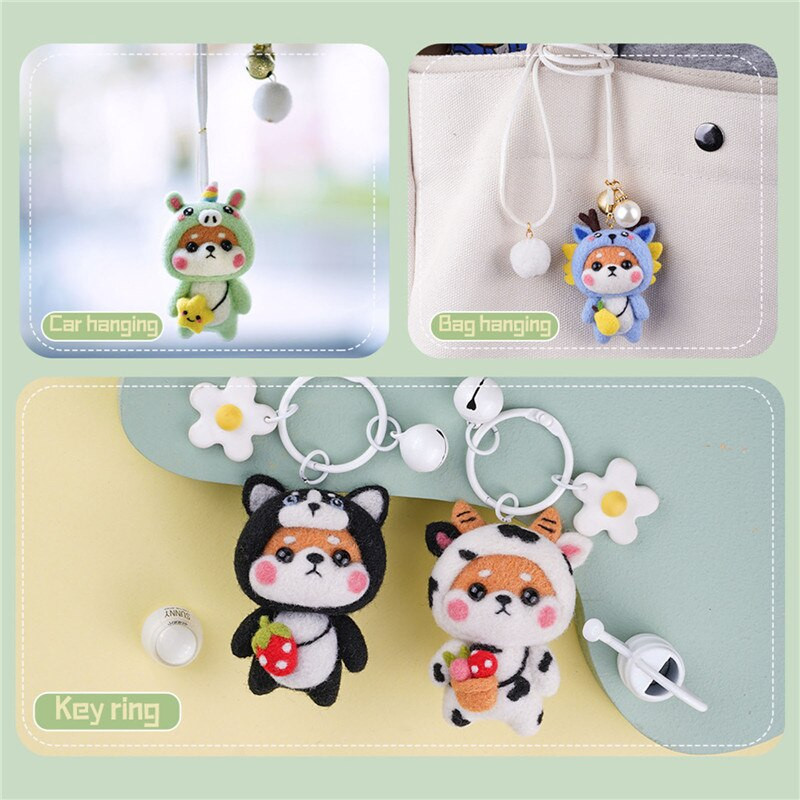 Δώδεκα Zodiac μαλλί τσόχα Υλικό Χειροποίητο παιχνίδι κούκλα Πακέτο τσόχα βελονιών Shiba Inu Animal Ημιτελή κιτ με τσόχα