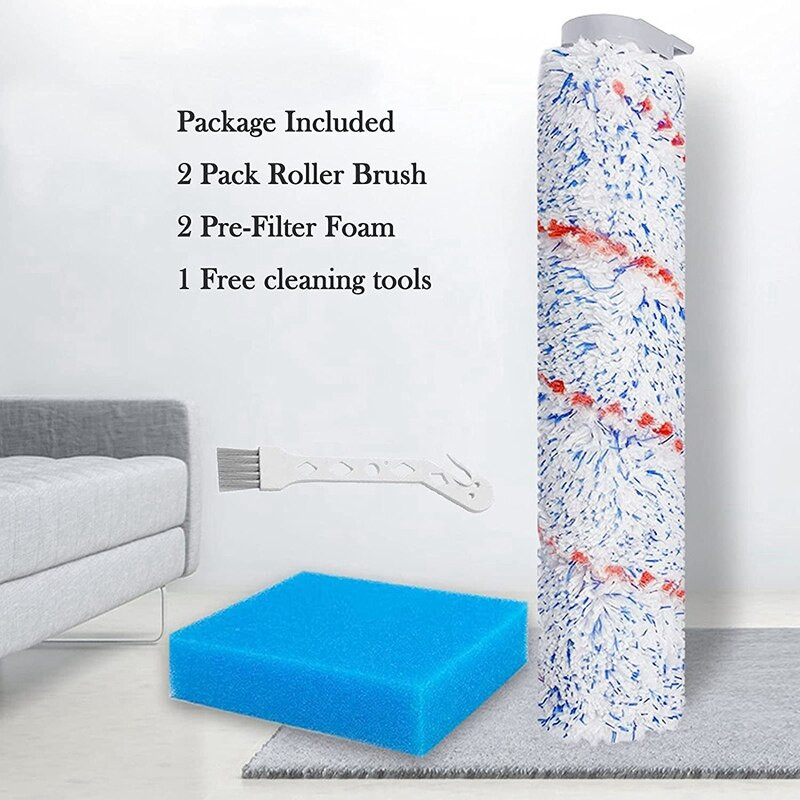 Ανταλλακτικό ρολό βούρτσας για ασύρματη ηλεκτρική σκούπα Tineco Ifloor Wet Dry, κυλινδρική βούρτσα 2 συσκευασιών +2 προ-φίλτρο αφρός