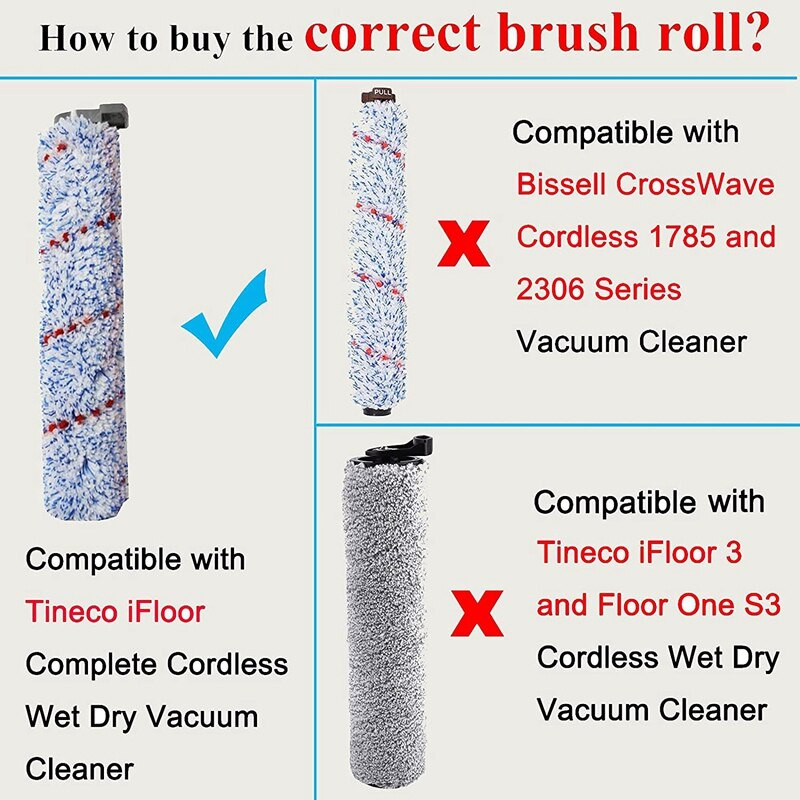 Ανταλλακτικό ρολό βούρτσας για ασύρματη ηλεκτρική σκούπα Tineco Ifloor Wet Dry, κυλινδρική βούρτσα 2 συσκευασιών +2 προ-φίλτρο αφρός
