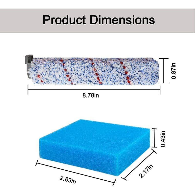 Ανταλλακτικό ρολό βούρτσας για ασύρματη ηλεκτρική σκούπα Tineco Ifloor Wet Dry, κυλινδρική βούρτσα 2 συσκευασιών +2 προ-φίλτρο αφρός