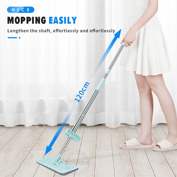Flat Mop,Floor Flat Hand Free Magic House Cleaning 2 επαναχρησιμοποιήσιμα χαλάκια από μικροΐνες για σφουγγαρίστρες καθαρισμού δαπέδων από σκληρό ξύλο