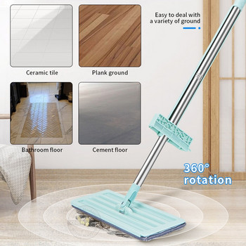 Flat Mop,Floor Flat Hand Free Magic House Cleaning 2 επαναχρησιμοποιήσιμα χαλάκια από μικροΐνες για σφουγγαρίστρες καθαρισμού δαπέδων από σκληρό ξύλο