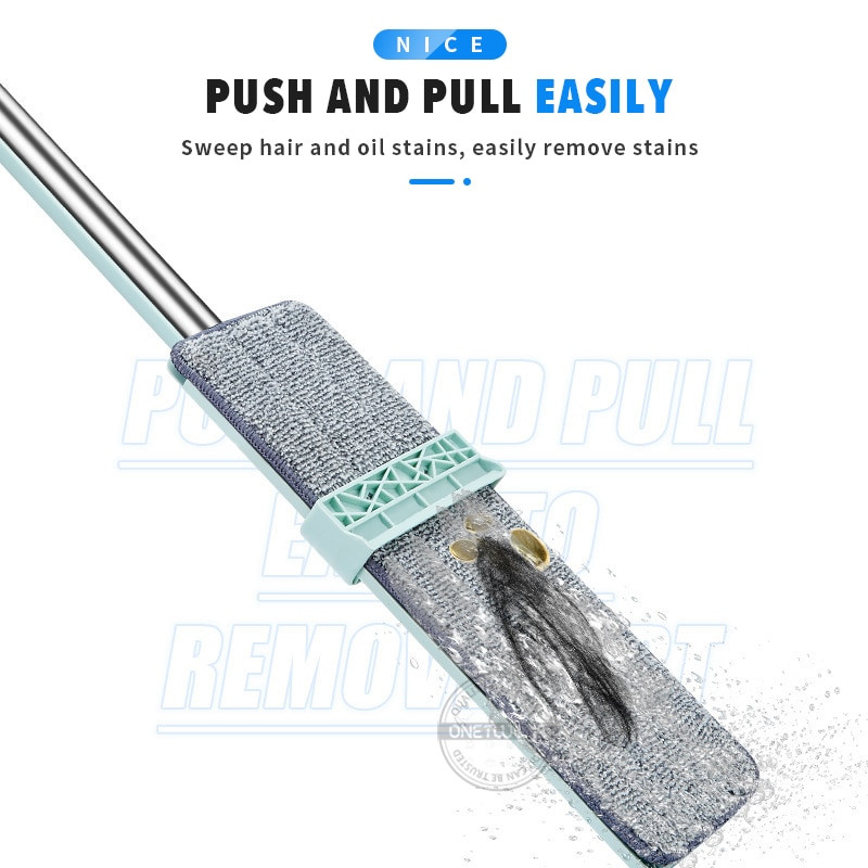 Flat Mop,Floor Flat Hand Free Magic House Cleaning 2 επαναχρησιμοποιήσιμα χαλάκια από μικροΐνες για σφουγγαρίστρες καθαρισμού δαπέδων από σκληρό ξύλο