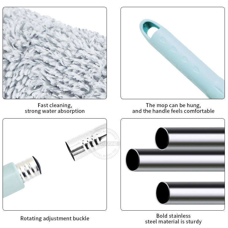 Flat Mop,Floor Flat Hand Free Magic House Cleaning 2 επαναχρησιμοποιήσιμα χαλάκια από μικροΐνες για σφουγγαρίστρες καθαρισμού δαπέδων από σκληρό ξύλο