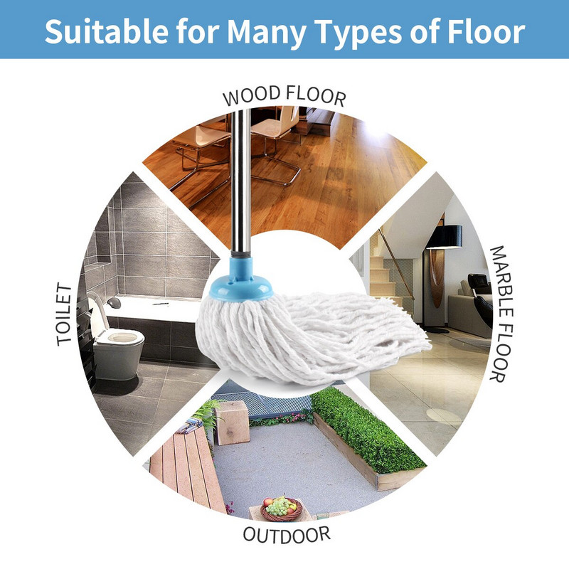 Puuvillane niit Mopid Roostevabast terasest käepide Käsitsi veetustamine Mopid ümmargused majapidamises kasutatavad mopid põrandapuhastus