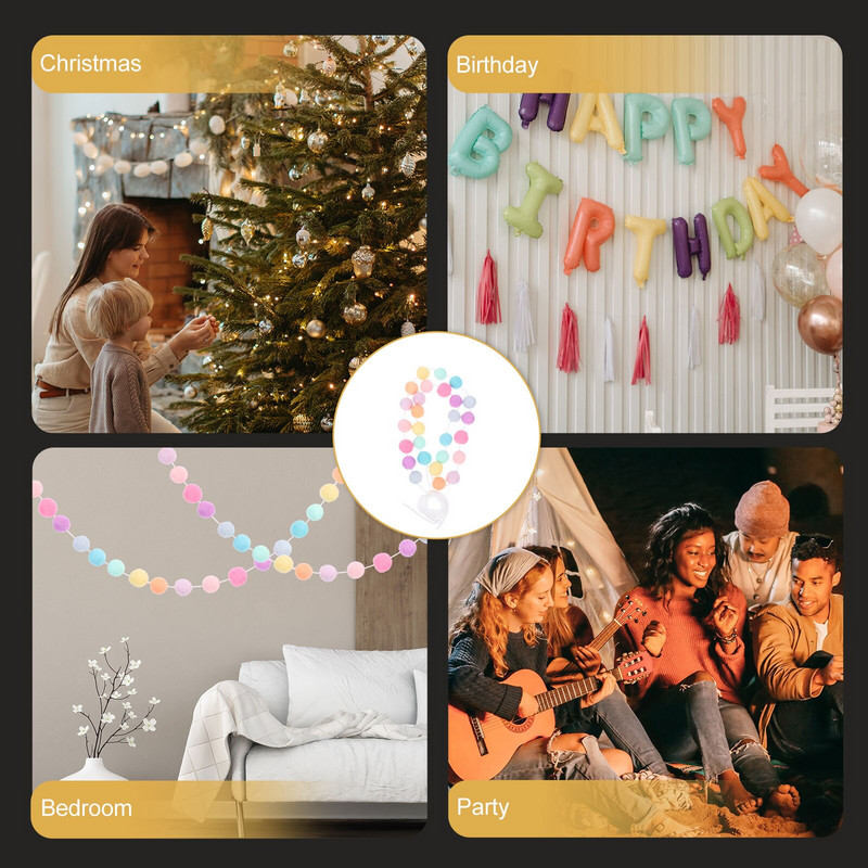 Πομ Γιρλάντα Χριστουγεννιάτικη διακόσμηση δέντρου με μαλλί πομπόμ νηπιαγωγείο για γούνα Διακοσμητικά γιορτινά Πομ βελούδινα τεχνητά