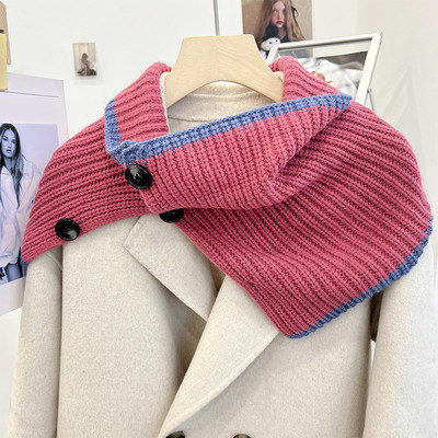 Γυναικείο πλεκτό κασκόλ με κουμπιά - τύπου γιακά