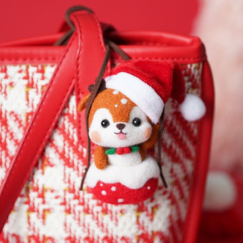Вълна от филц Shiba Inu за сплъстяване Diy Elk Poke Fun Ръчно изработена кукла Двойка Пакет от материали Комплект от филц Автомобилна висулка Декор Подарък Коледа