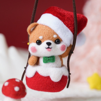 Shiba Inu viltvill viltimiseks Ise tee põdrapoke lõbus käsitsi valmistatud nukupaar materjalipakett Vildi komplekt Auto ripats Dekoratsioon jõulukink