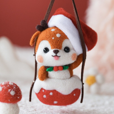 Shiba Inu viltvill viltimiseks Ise tee põdrapoke lõbus käsitsi valmistatud nukupaar materjalipakett Vildi komplekt Auto ripats Dekoratsioon jõulukink