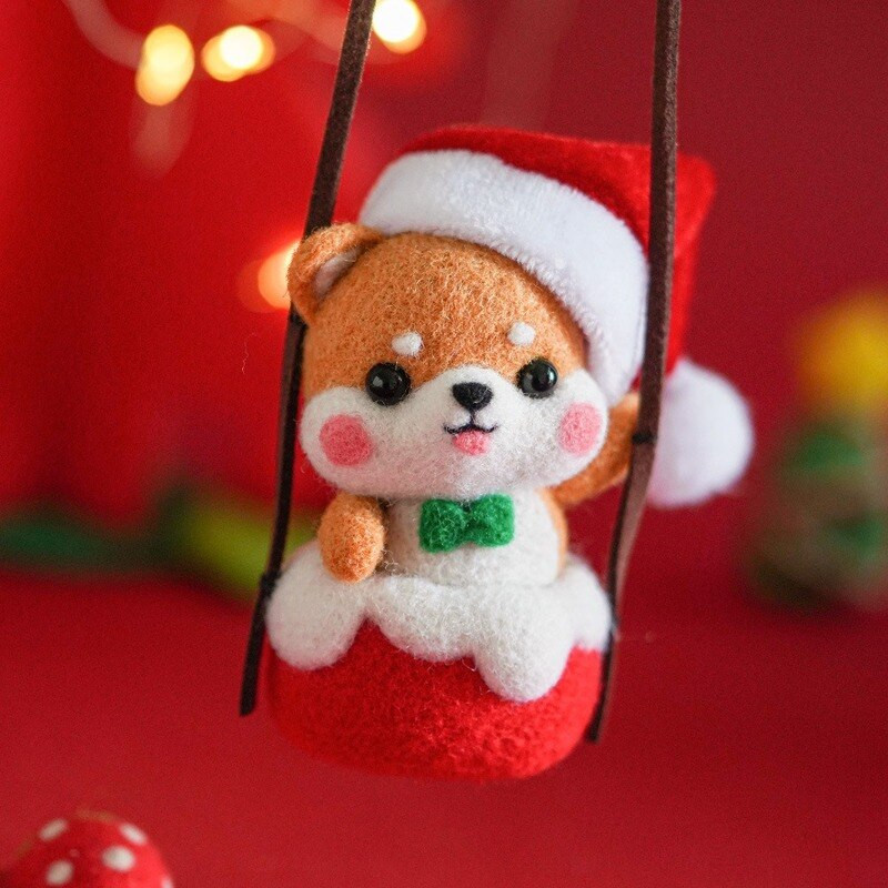 Shiba Inu Felt Wool for Feltting Diy Elk Poke Fun Χειροποίητη Κούκλα Ζευγάρι Υλικό Πακέτο Σετ τσόχα Κρεμαστό Αυτοκίνητο Διακόσμηση Δώρο Χριστουγέννων