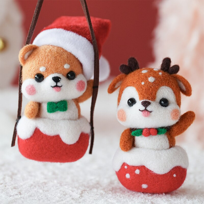 LMDZ Wool Felt Swing Shiba Inu Χριστουγεννιάτικη Διακόσμηση Κρεμαστό DIY Σπιτικό Δώρο Υλικό Πακέτο Μη ολοκληρωμένη Μάλλινη τσόχα