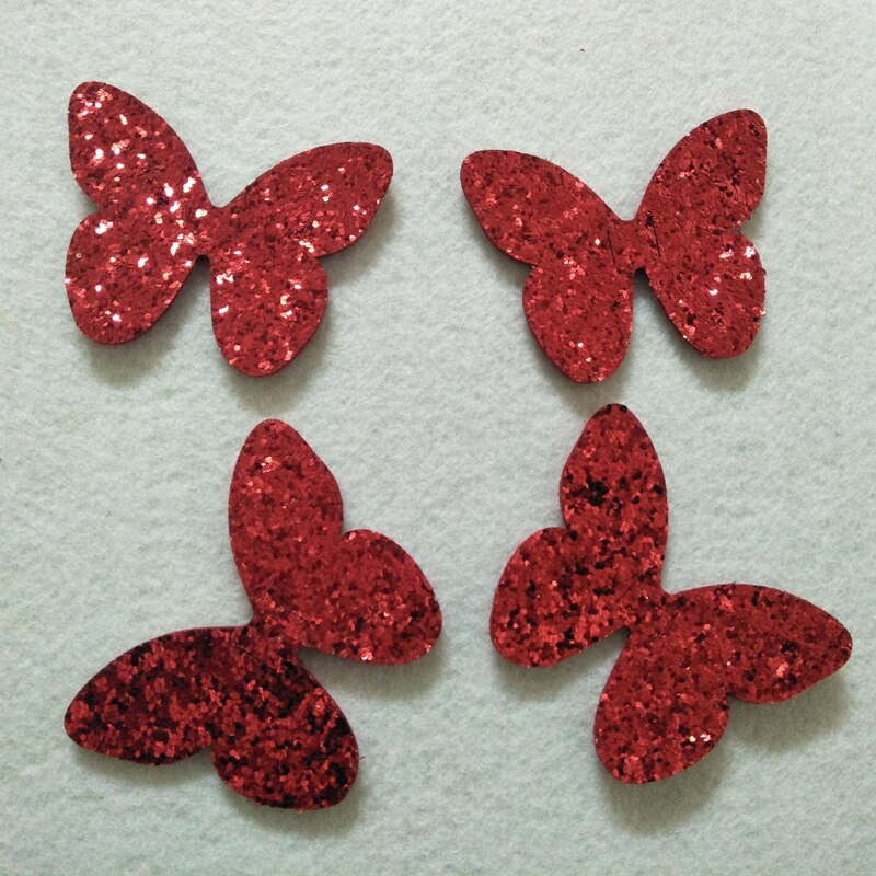5,5x7cm Bling Bling Chunky Glitter Gold & Red Butterfly Felt DIY Ραπτική Διακόσμηση πάρτι φουρκέτας