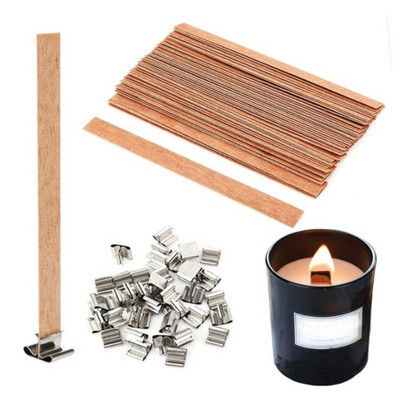 30 τμχ Υψηλής ποιότητας Ξύλινο Φυτίλι για Κεριά με Βάση Κλιπ Craft Wicker Paraffin Beeswax Burning Smokeless Wick Candle Candle