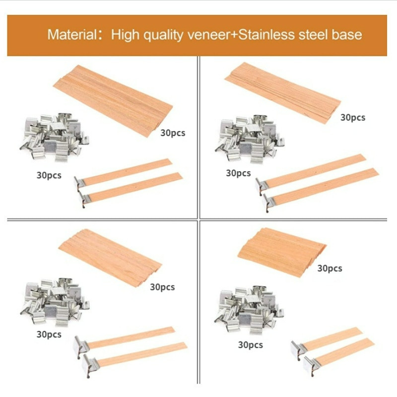 30 buc fitil de lumânare din lemn de înaltă calitate, cu bază de clemă, artizanat, răchită, parafină, ceară de albine, fitil fără fum, consumabile pentru lumânări