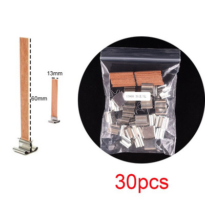 30 бр. Комплект дървени фитили за свещи 6~19 mm Бездимен фитил от естествено дърво Направи си сам Консумативи за правене на саксии за свещи Соя с фитил от восък за поддържане