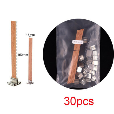 30 gab. Koka sveču daktis 6–19 mm bezdūmu dabīgā koka daktis DIY sveču pods izgatavošanas piederumi Sojas ar Sustainer Wax Wick