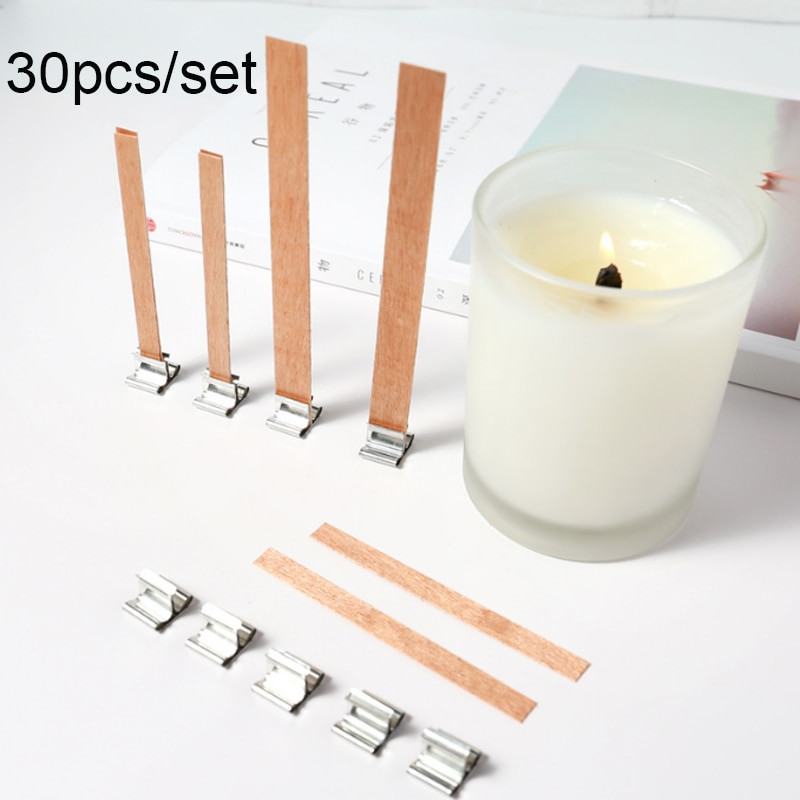 30 vnt. medinių žvakių dagčių rinkinys, 6–19 mm bedūmių natūralios medienos dagtis, „pasidaryk pats“ žvakių puodų gaminimo reikmenys sojos su vaško dagčiu