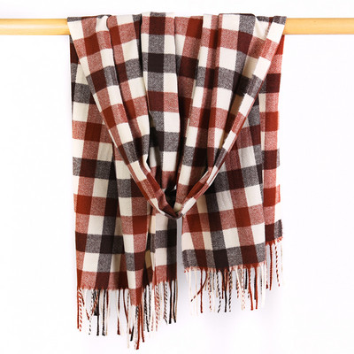 Γυναικείο χειμωνιάτικο καρό κασκόλ κρόσσια