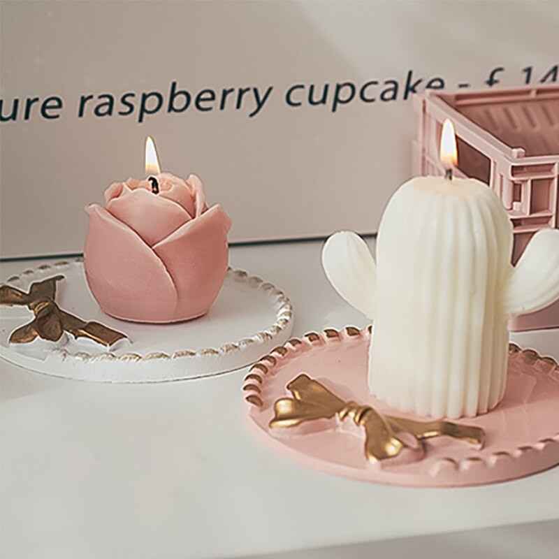 Rožinis baltas padėklas mažas žvakių laikiklis Retro lanko padėklo pagrindas darbalaukis Kūrybinė saugykla Dekoratyvinė saugykla namuose Fotografijos papuošalai
