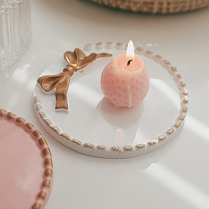 Rožinis baltas padėklas mažas žvakių laikiklis Retro lanko padėklo pagrindas darbalaukis Kūrybinė saugykla Dekoratyvinė saugykla namuose Fotografijos papuošalai