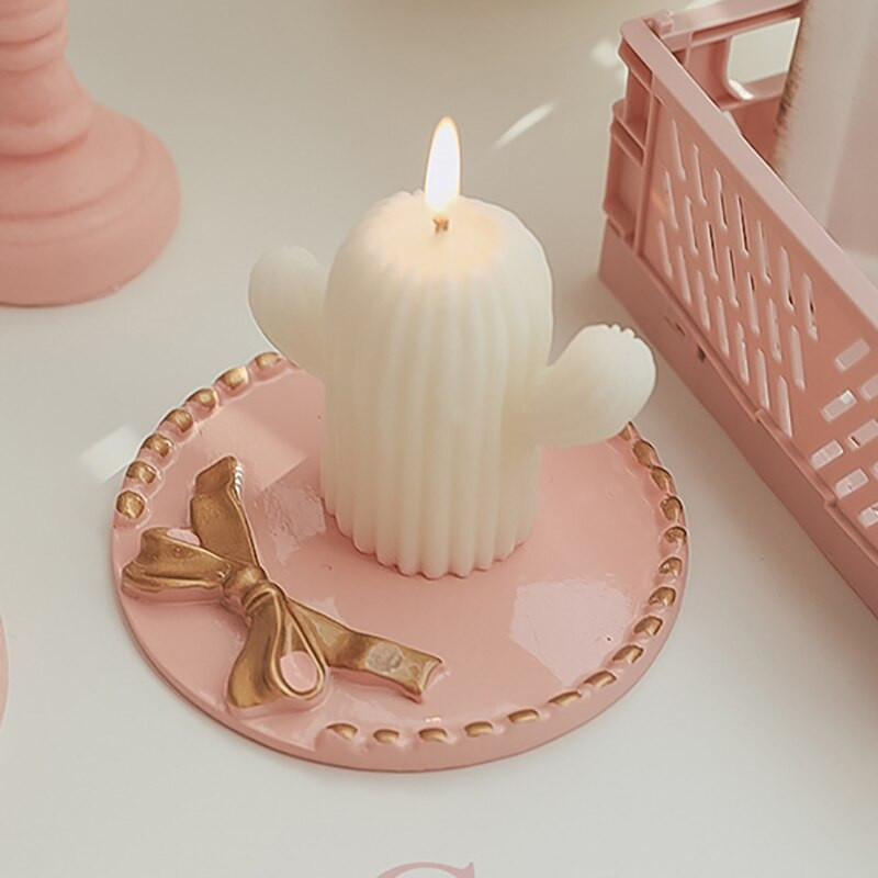 Rožinis baltas padėklas mažas žvakių laikiklis Retro lanko padėklo pagrindas darbalaukis Kūrybinė saugykla Dekoratyvinė saugykla namuose Fotografijos papuošalai