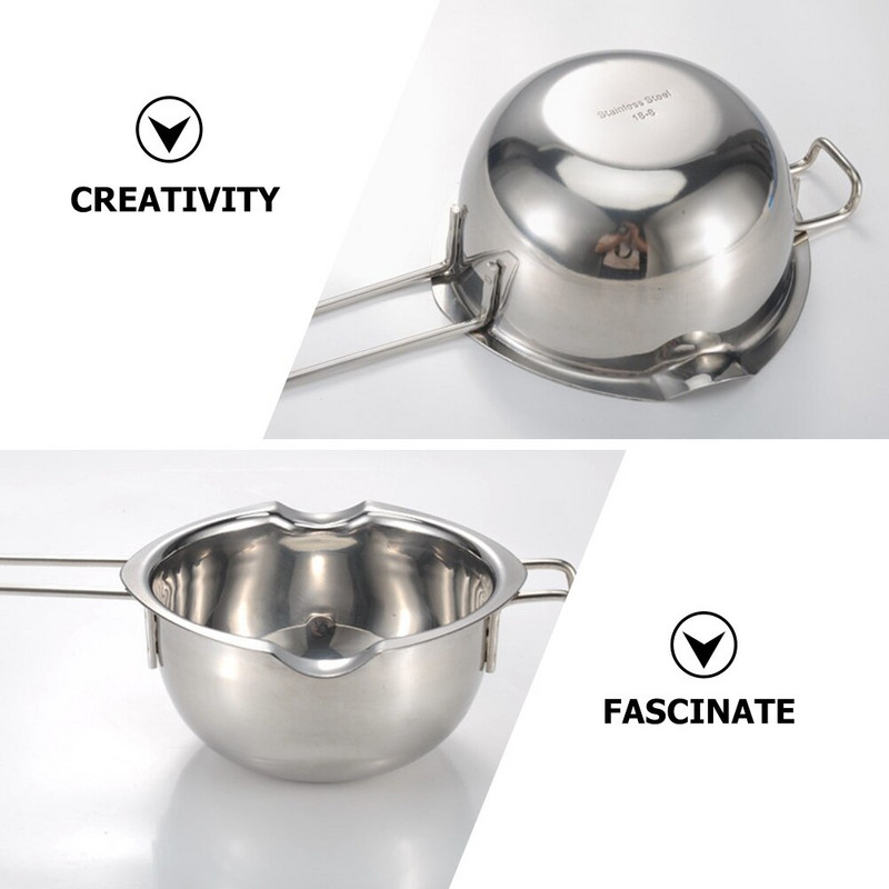 Lydymosi puodo dubuo šokolado sviesto karštas sūris katilas plieninis saldainis nerūdijantis lydalas keptuvės kaitinimas metalinis verdantis kava