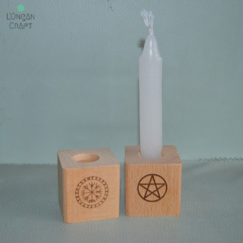 Longan Craft Wood Κηροπήγια Ξύλινο Κηροπήγιο με Triple Moon Compass Viking Ritual Light Holders Witchcraft Supplies