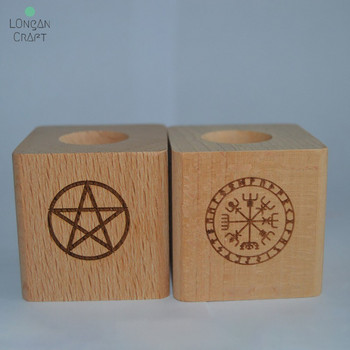 Дървени свещници Longan Craft Дървен свещник с тройна луна Viking Compass Ритуални светлинни държачи Магьоснически принадлежности