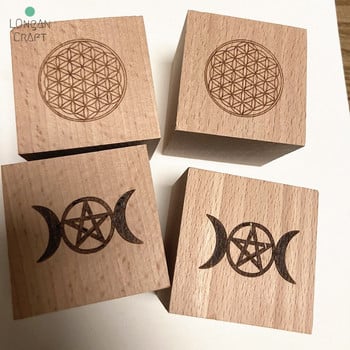 Longan Craft Wood Κηροπήγια Ξύλινο Κηροπήγιο με Triple Moon Compass Viking Ritual Light Holders Witchcraft Supplies