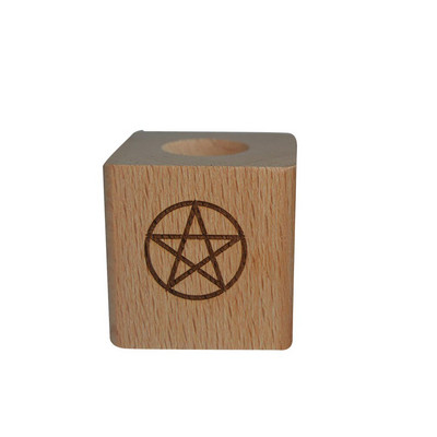 Suporturi pentru lumânări din lemn Longan Craft Sfeșnic din lemn cu lună triplă busolă vikingă Suporturi pentru lumini rituale Rechizite pentru vrăjitorie