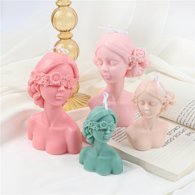 Beauty Body Candle Silicone Mould Shy Blindfolded Female Plaster Resin Baking Mould Big Braided Rose Fragrance Portrait Ornament