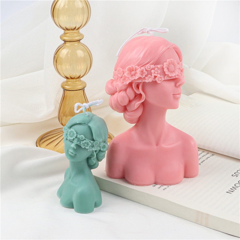 Ilu kehaküünal silikoonvorm, häbelik, kinniseotud silmadega naiste kipsvaigust küpsetusvorm, suur punutud roosilõhn, portree ornament